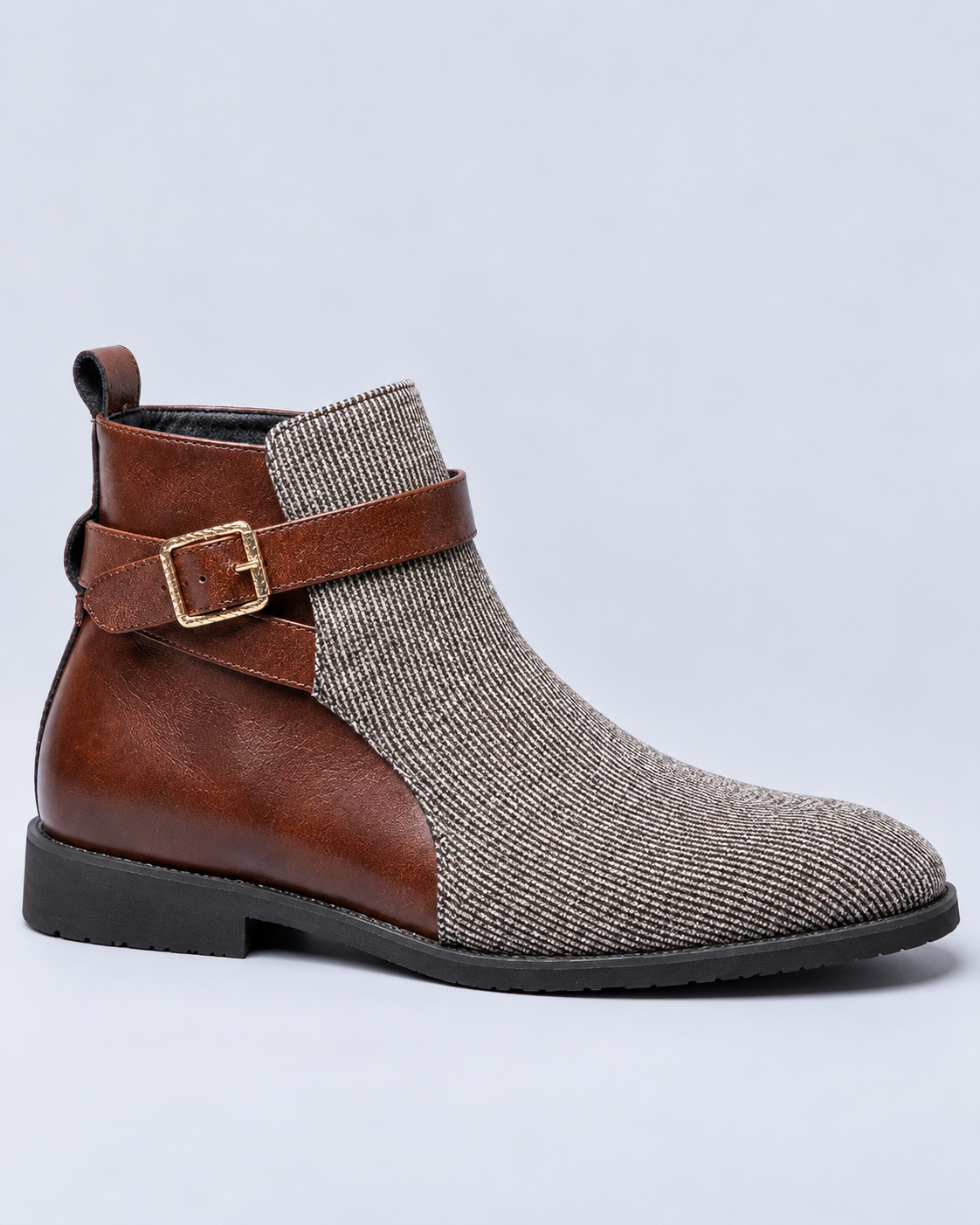 Men's Jodhpur Boots – Corduroy and Man-Made Leather Ankle Boots with Buckle Strap