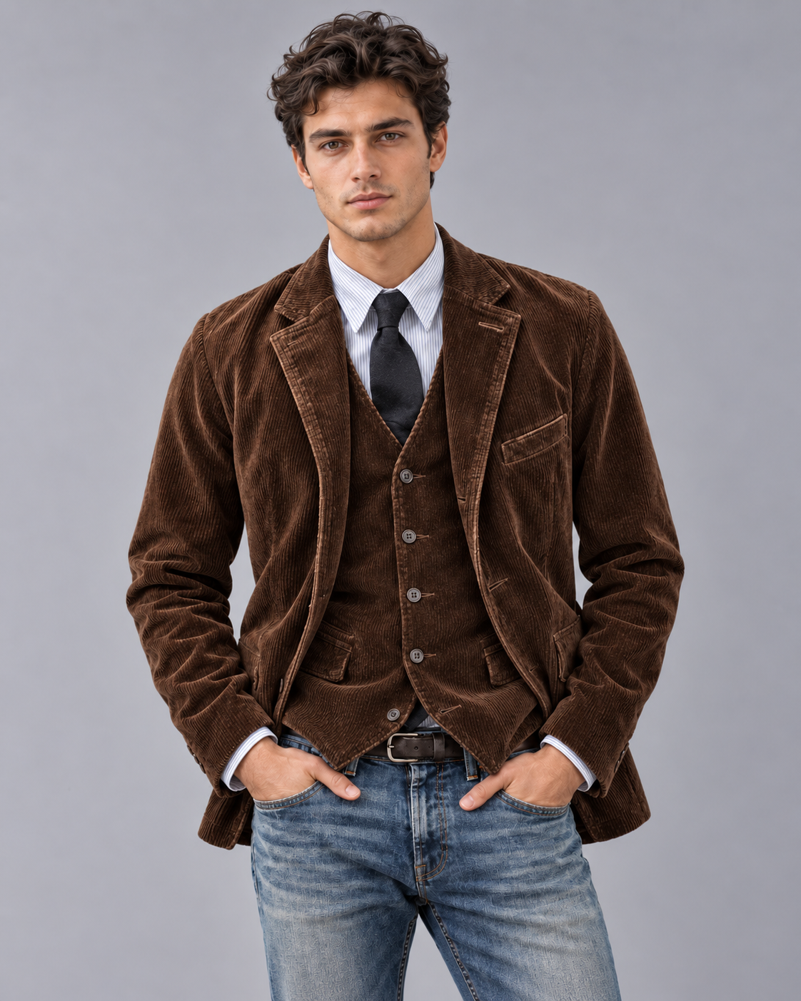 Men's Corduroy Jacket – Blazer Style, Notch Lapels, Button-Up, Flap Pockets