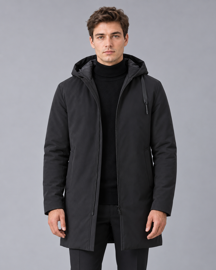Men's Waterproof Parka Coat – Hooded Winter Coat with Quilted Lining, Longline Fit