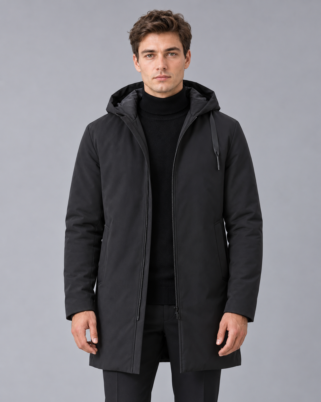Men's Waterproof Parka Coat – Hooded Winter Coat with Quilted Lining, Longline Fit