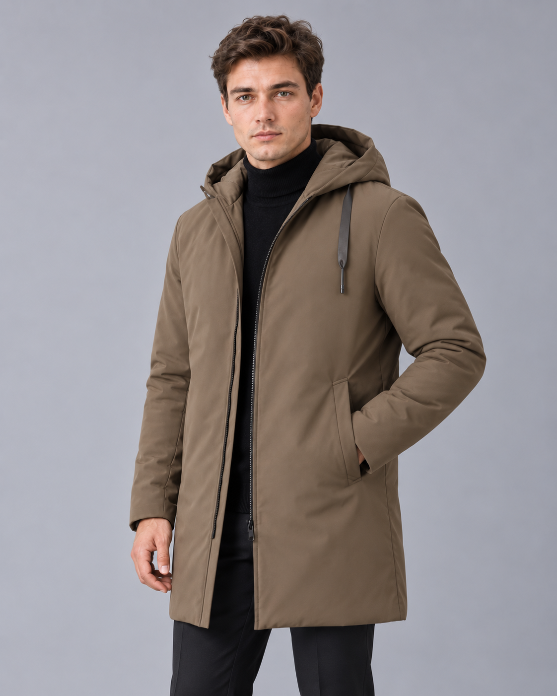 Men's Waterproof Parka Coat – Hooded Winter Coat with Quilted Lining, Longline Fit