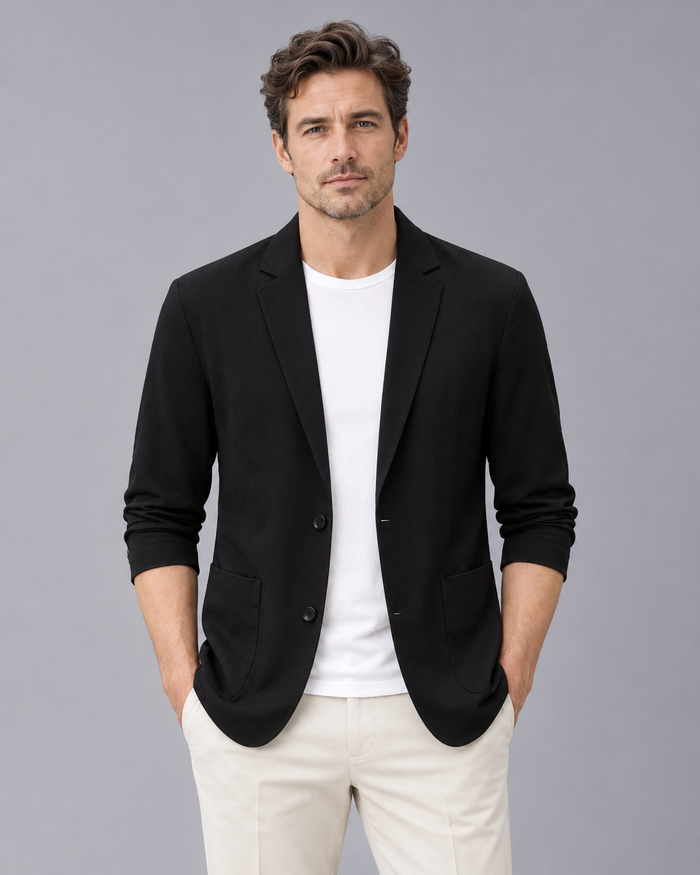 Men's Casual Blazer Jacket – Lightweight Two-Button Blazer with Notch Lapels and Patch Pockets