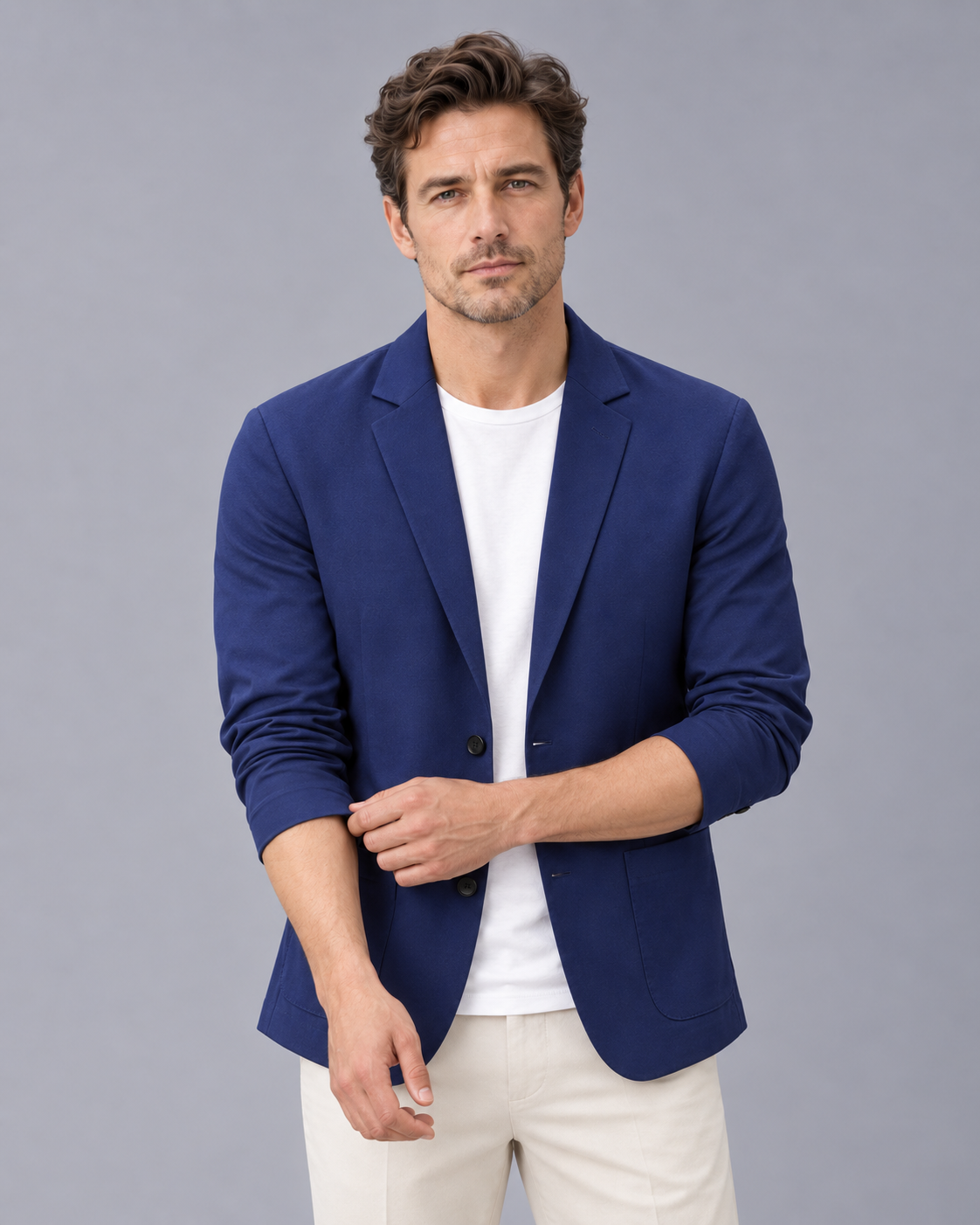 Men's Casual Blazer Jacket – Lightweight Two-Button Blazer with Notch Lapels and Patch Pockets