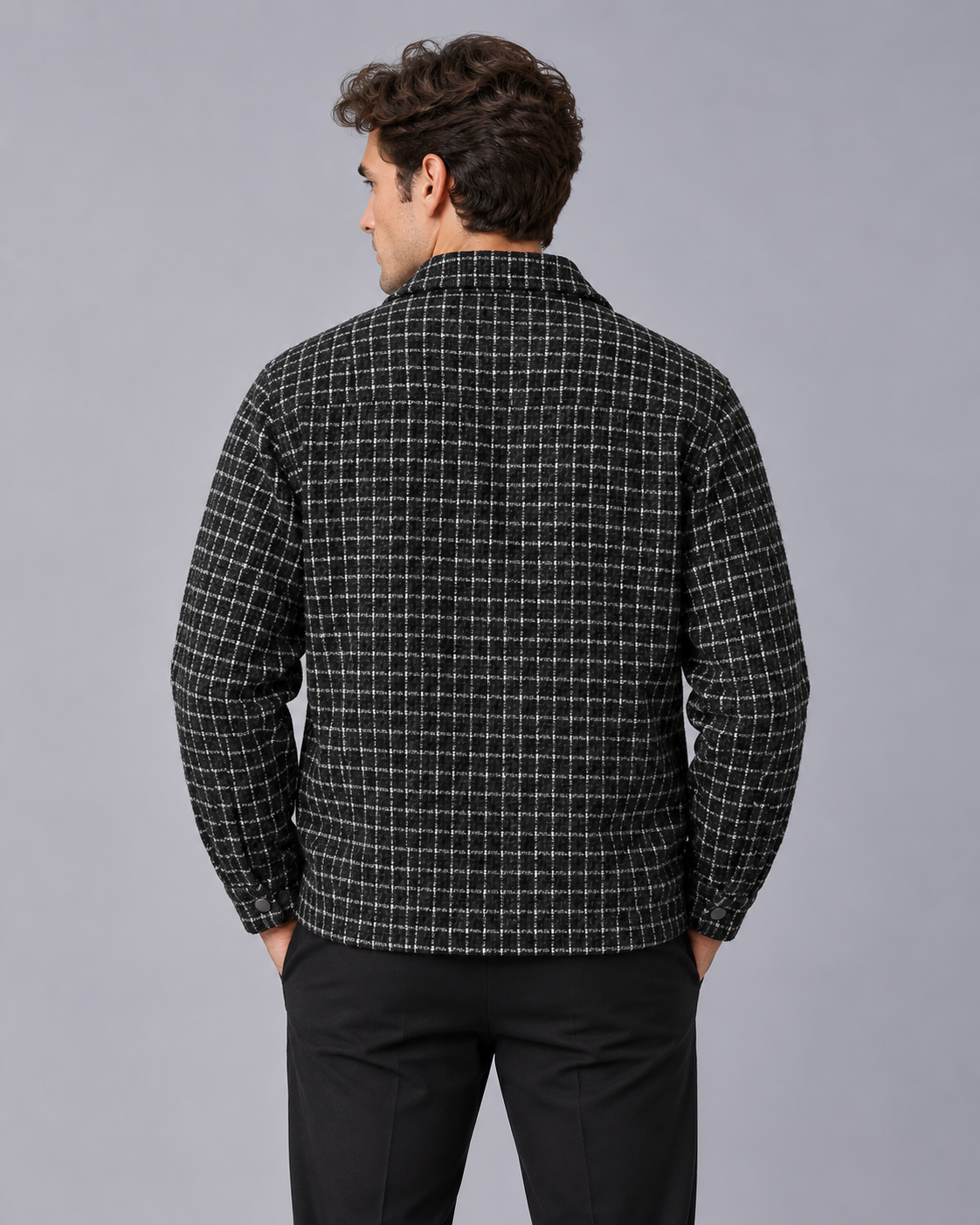 Men's Faux Suede Jacket with Collar – Short Button-Front Jacket with Yoke Seams, Relaxed Fit
