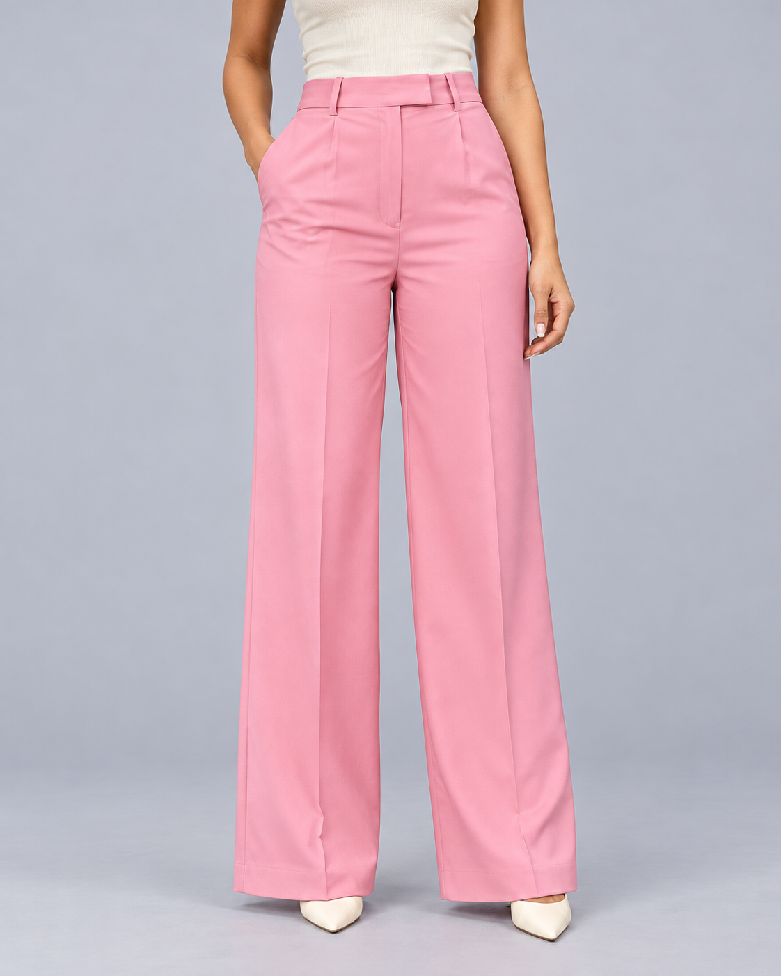 Women's High Waisted Wide Leg Trousers – Pleated Front, Pressed Creases, Angled Pockets, Full Length