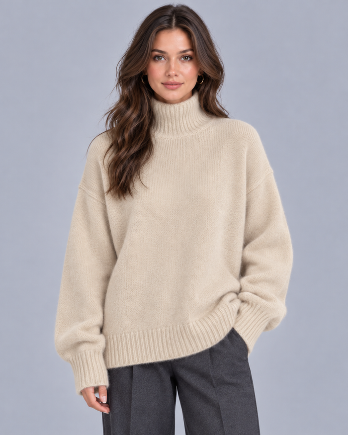 Women's Cashmere Turtleneck Jumper with Turtleneck Oversized Fit