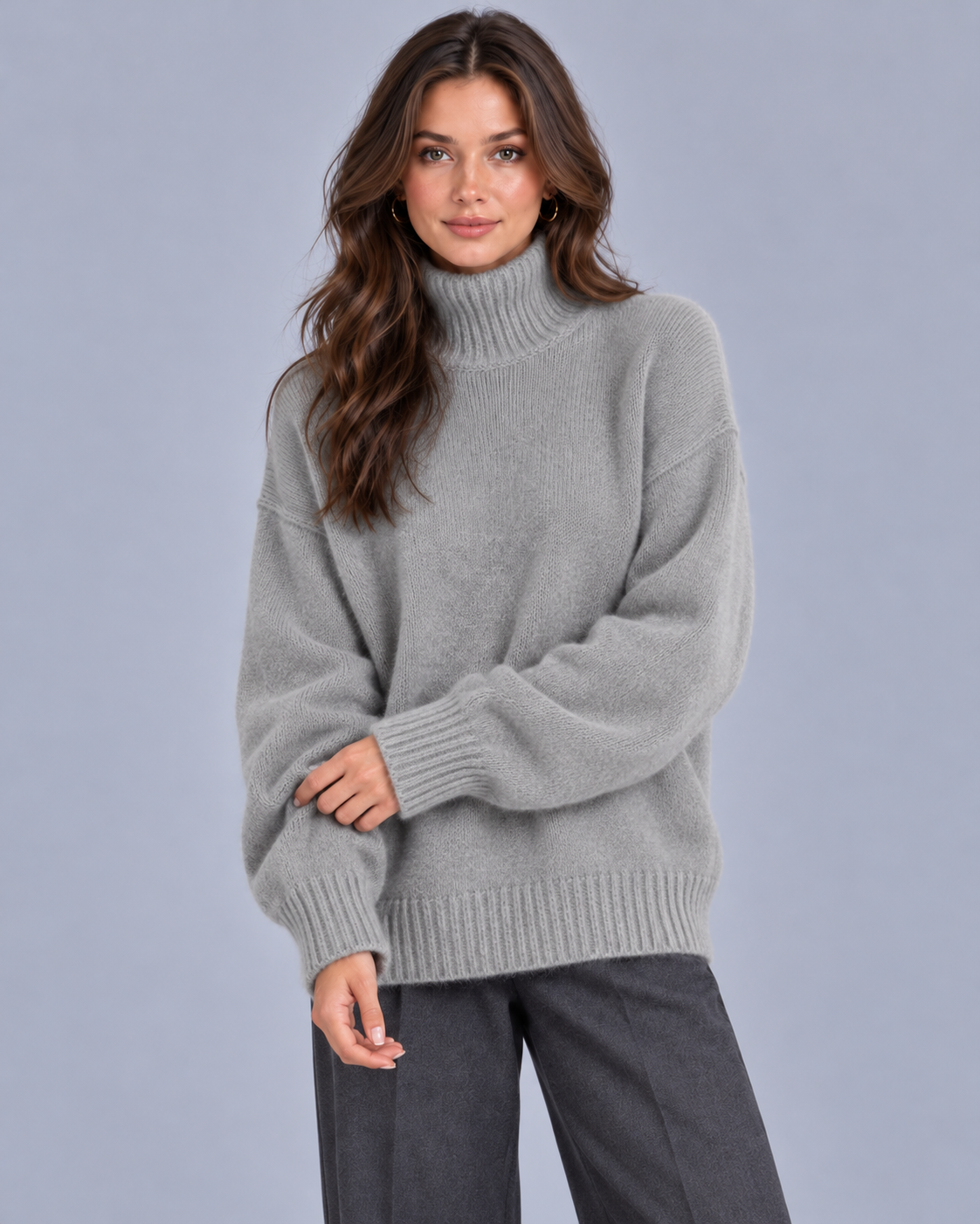 Women's Cashmere Turtleneck Jumper with Turtleneck Oversized Fit
