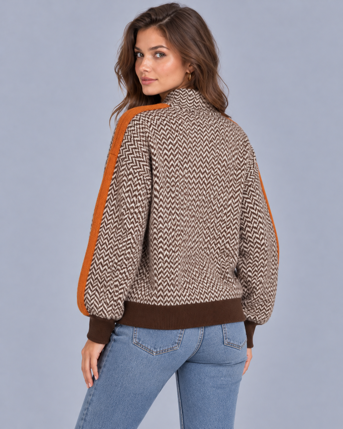 Women's Herringbone Turtleneck Jumper