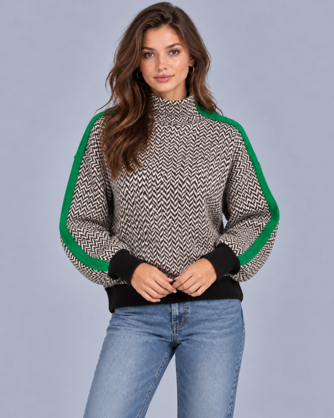 Women's Herringbone Turtleneck Jumper