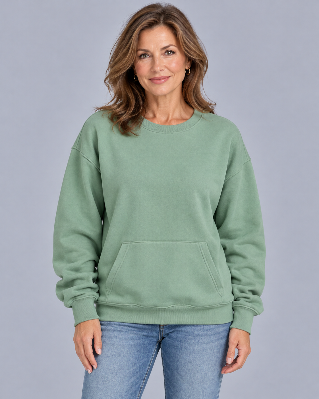 Women's Sweatshirt | Oversized Kangaroo Pocket Crewneck Long Sleeve