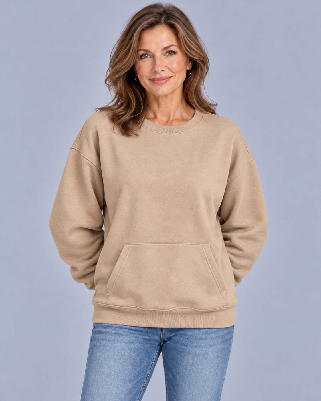 Women's Sweatshirt | Oversized Kangaroo Pocket Crewneck Long Sleeve