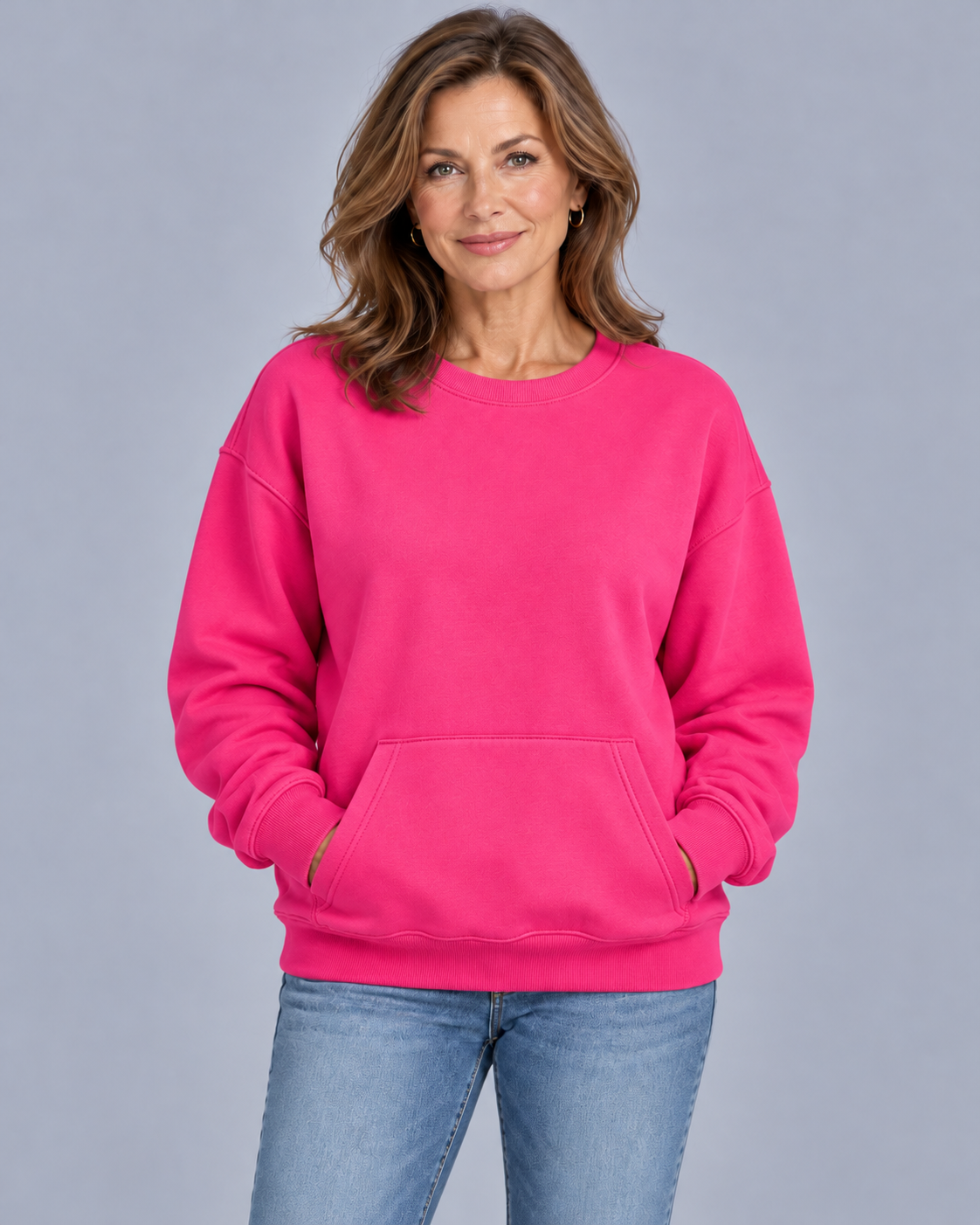 Women's Sweatshirt | Oversized Kangaroo Pocket Crewneck Long Sleeve
