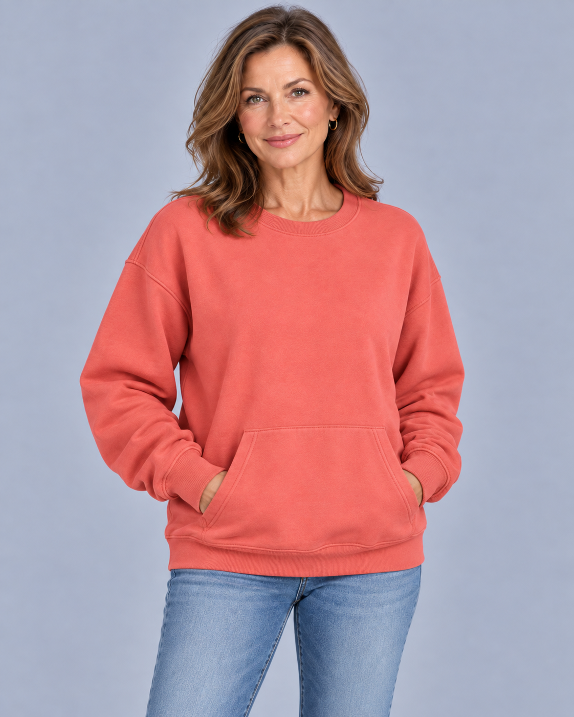 Women's Sweatshirt | Oversized Kangaroo Pocket Crewneck Long Sleeve