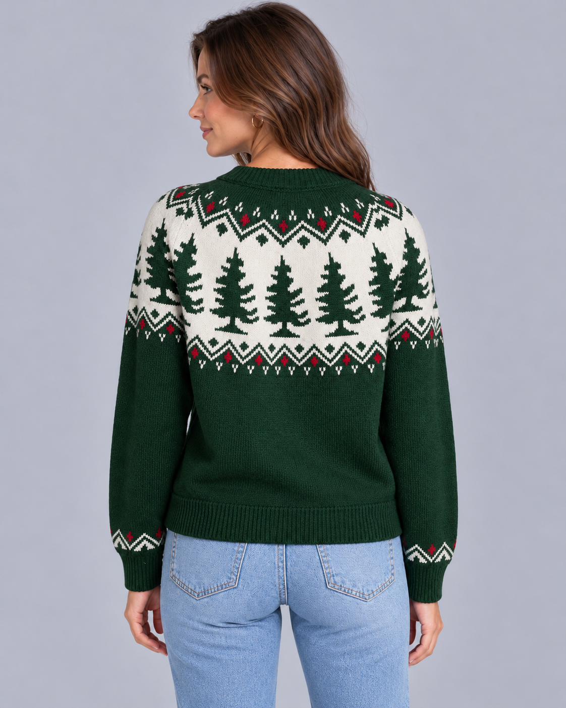 Women's Ugly Pine Tree Fair Isle Christmas Jumper | Festive Crewneck Sweater