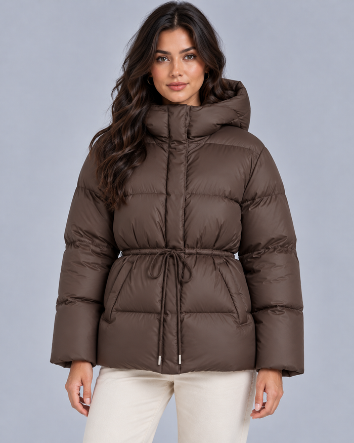 Women's Fitted Drawstring Puffer Jacket with Relaxed Fit