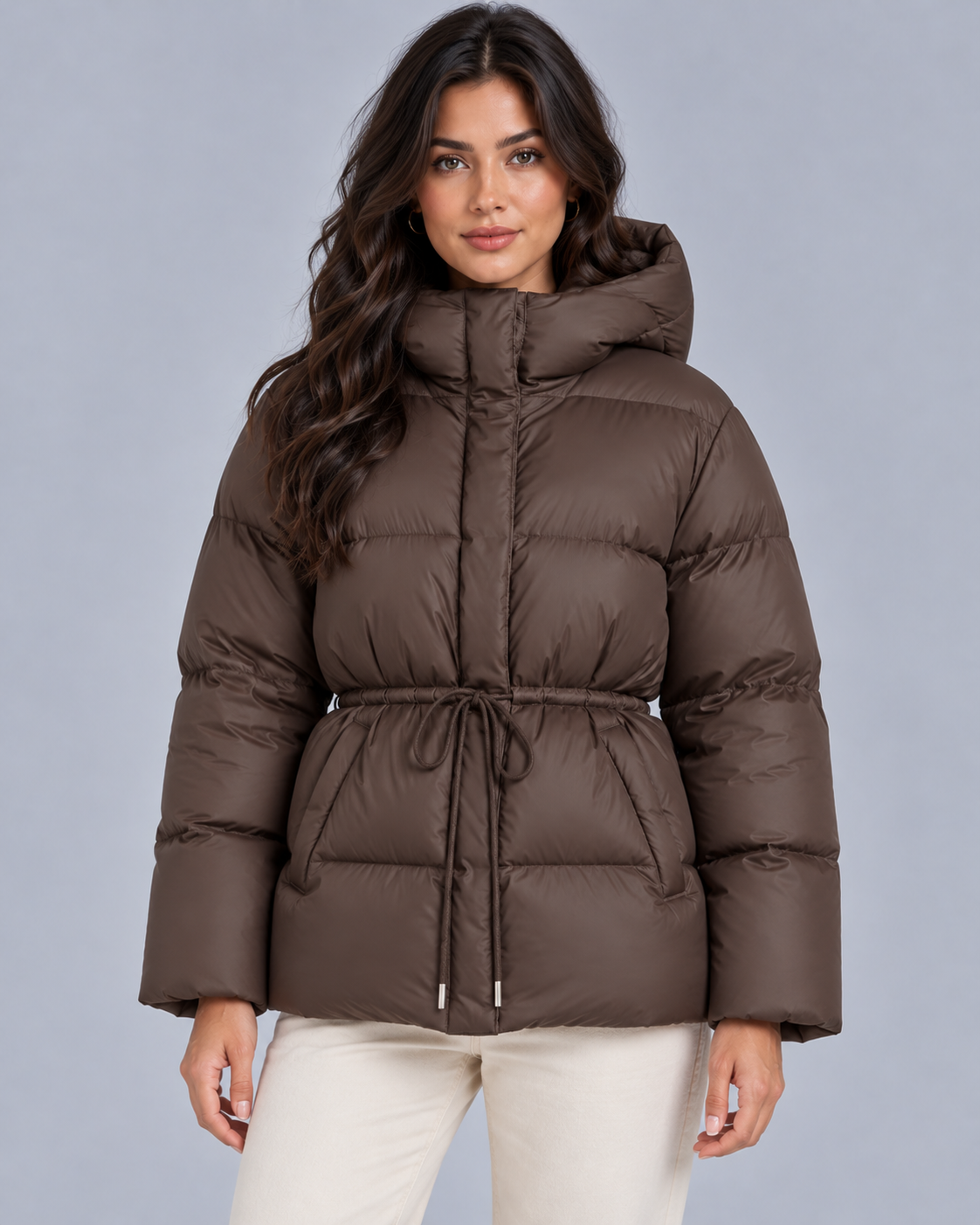 Women's Fitted Drawstring Puffer Jacket with Relaxed Fit