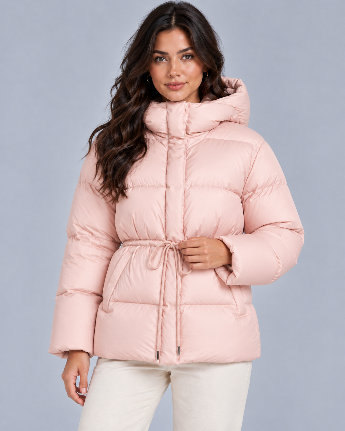 Women's Fitted Drawstring Puffer Jacket with Relaxed Fit