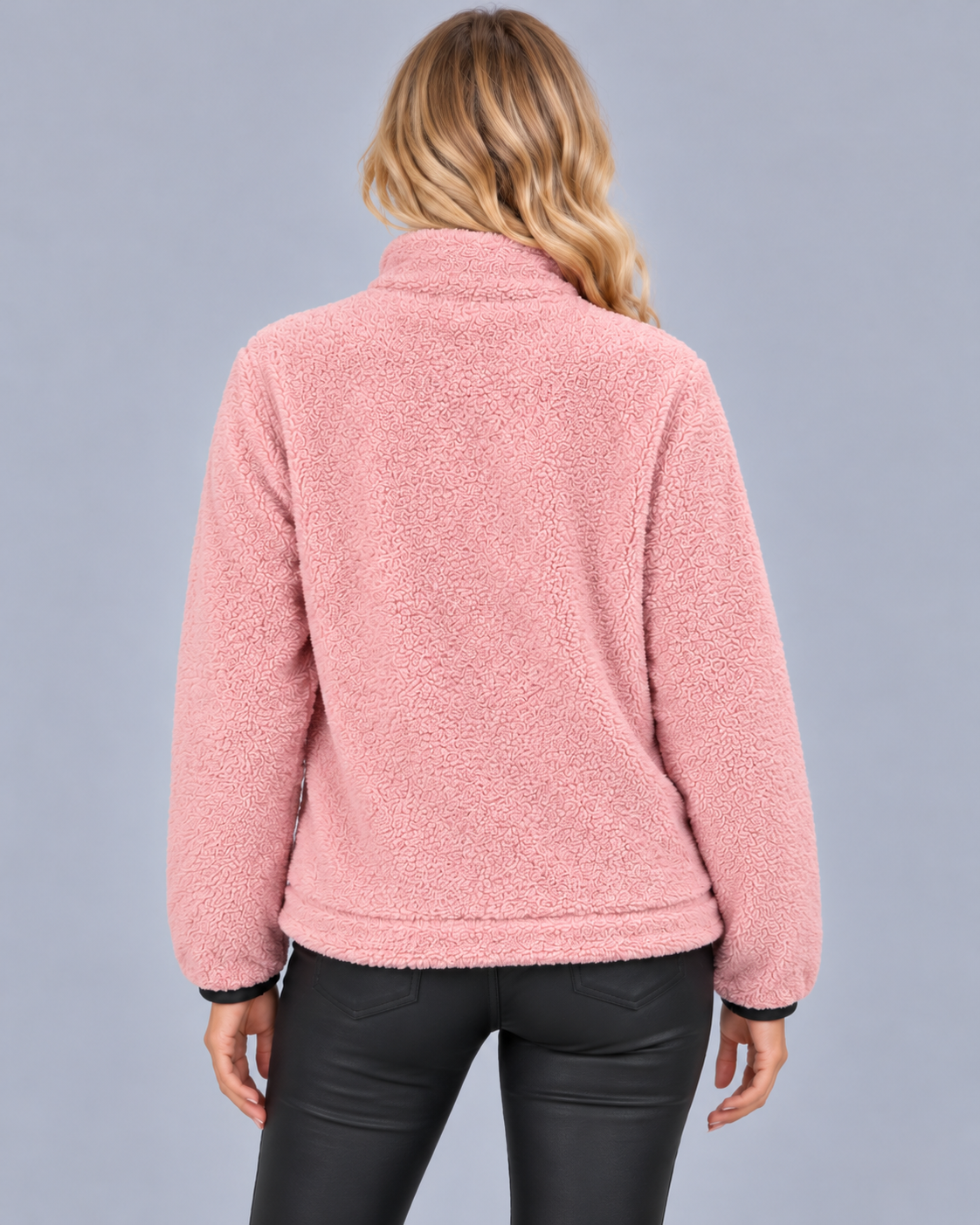 Women's Teddy Fleece Half Zip Jumper – Funnel Neck, Kangaroo Pocket