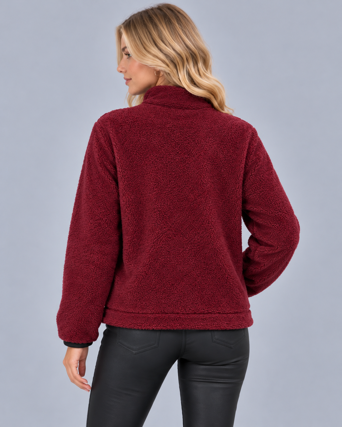Women's Teddy Fleece Half Zip Jumper – Funnel Neck, Kangaroo Pocket