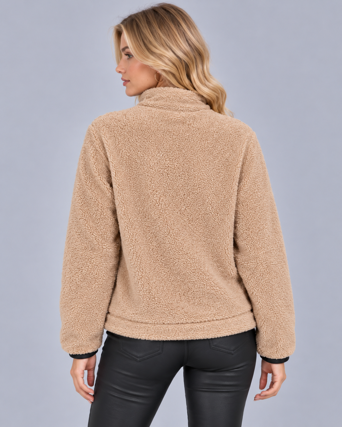 Women's Teddy Fleece Half Zip Jumper – Funnel Neck, Kangaroo Pocket