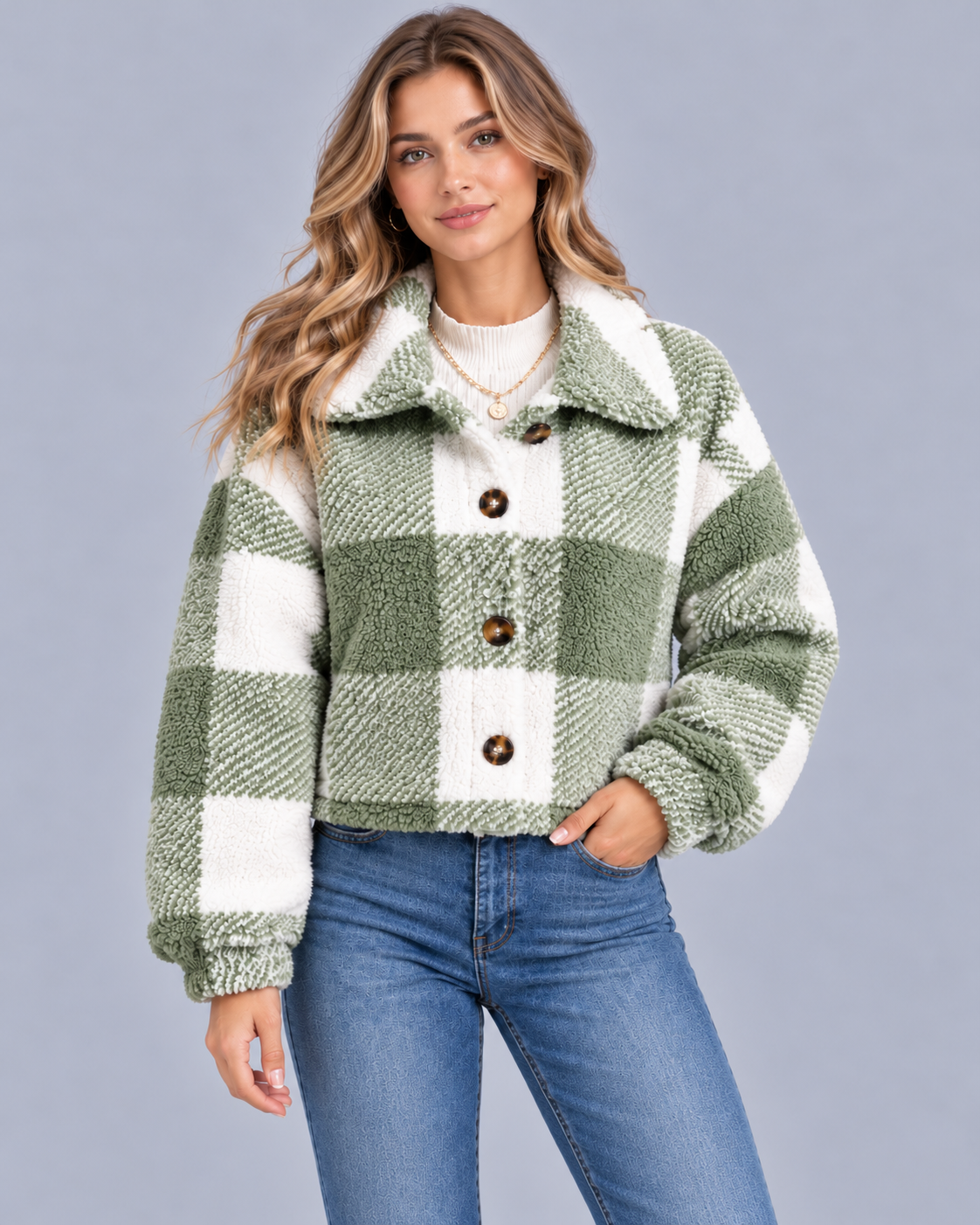 Women's Teddy Fleece Jacket – Subtle Check