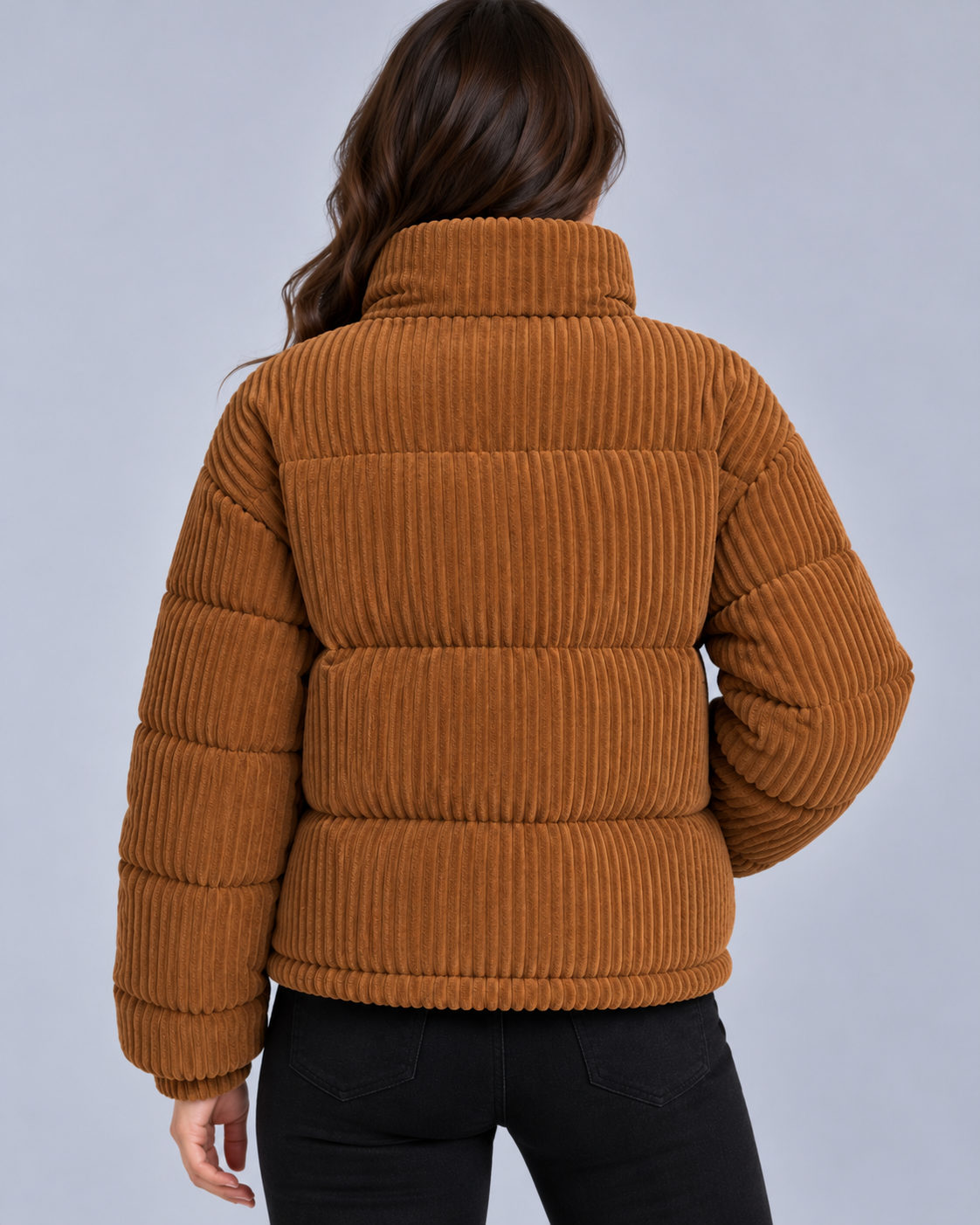 Women's Corduroy Puffer Jacket – Funnel Neck, Quilted
