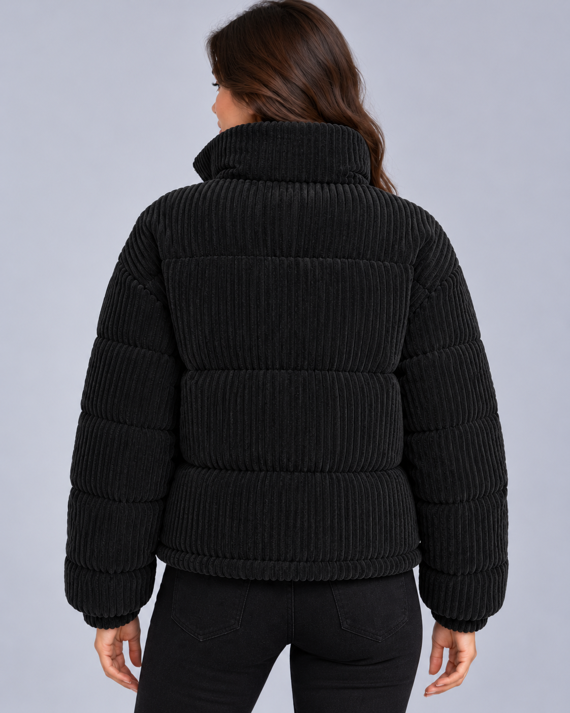 Women's Corduroy Puffer Jacket – Funnel Neck, Quilted