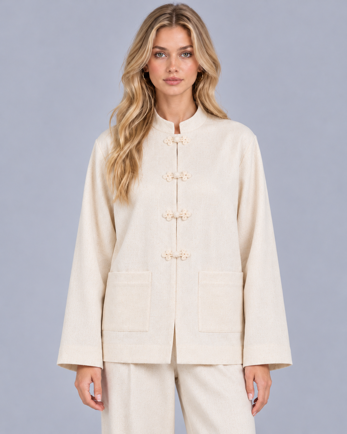 Women's Mandarin Collar Blazer – Relaxed Tailored Fit