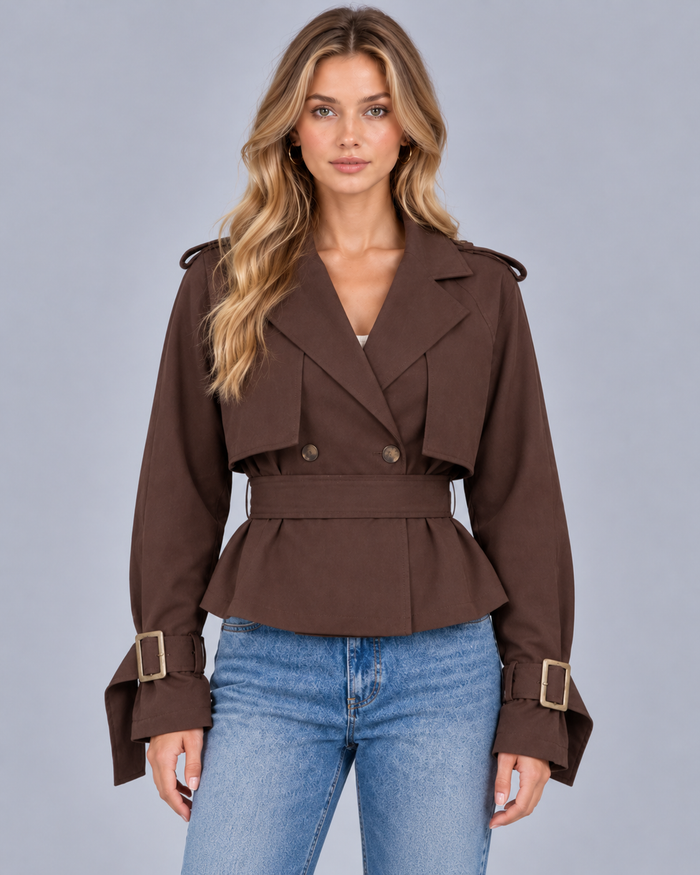 Women's Double Breasted Short Trench Coat – Cotton, Belted