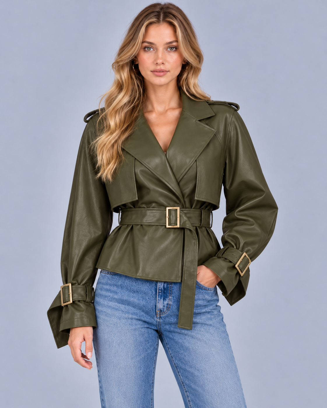 Women's Double Breasted Short Trench Coat – Cotton, Belted
