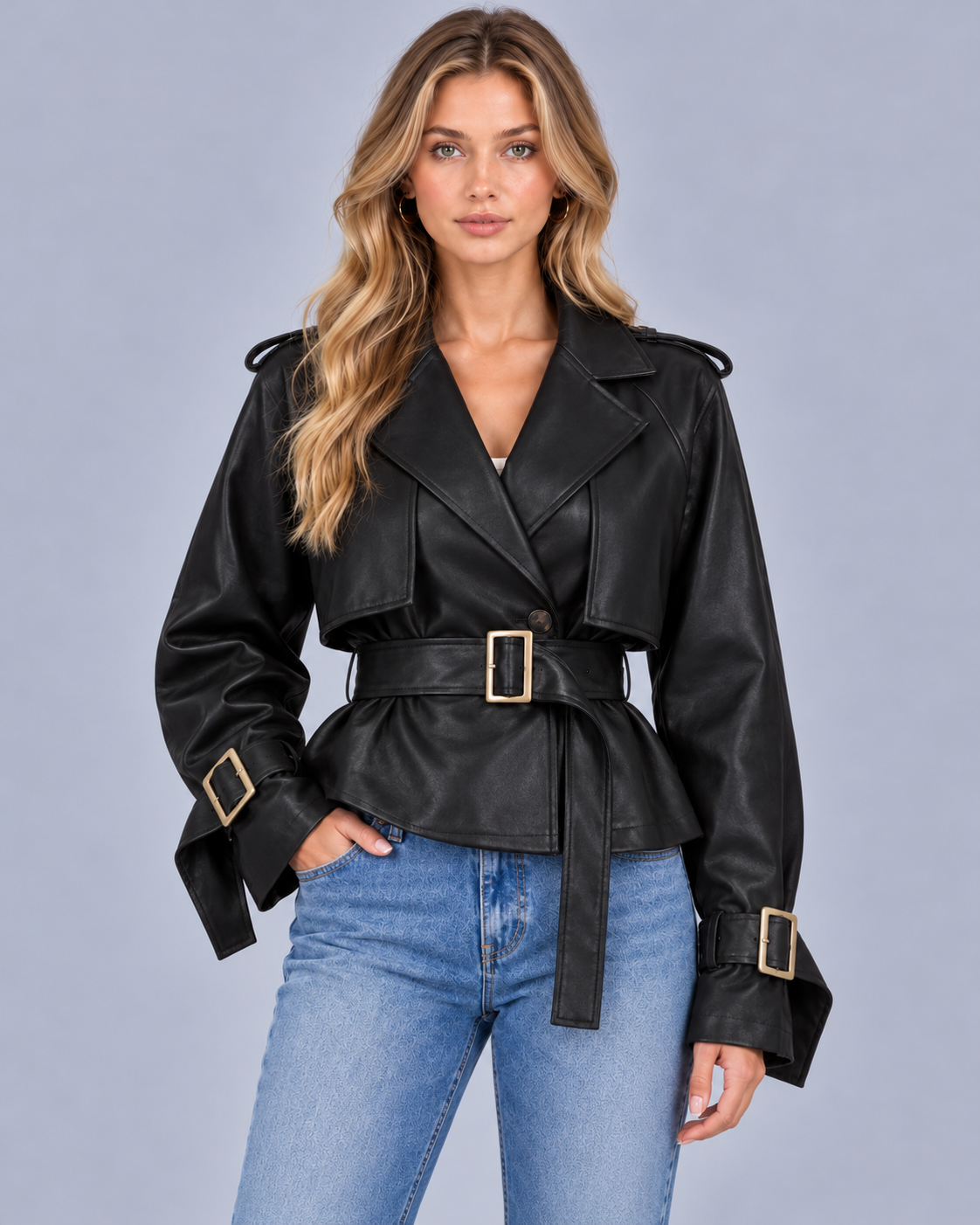 Women's Double Breasted Short Trench Coat – Cotton, Belted