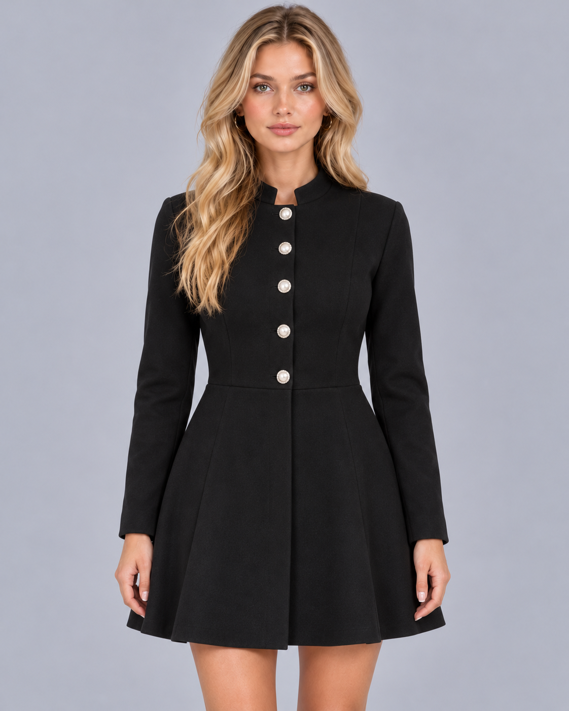 Women's Black Stand Collar Jacket – Button Front, Regular Fit