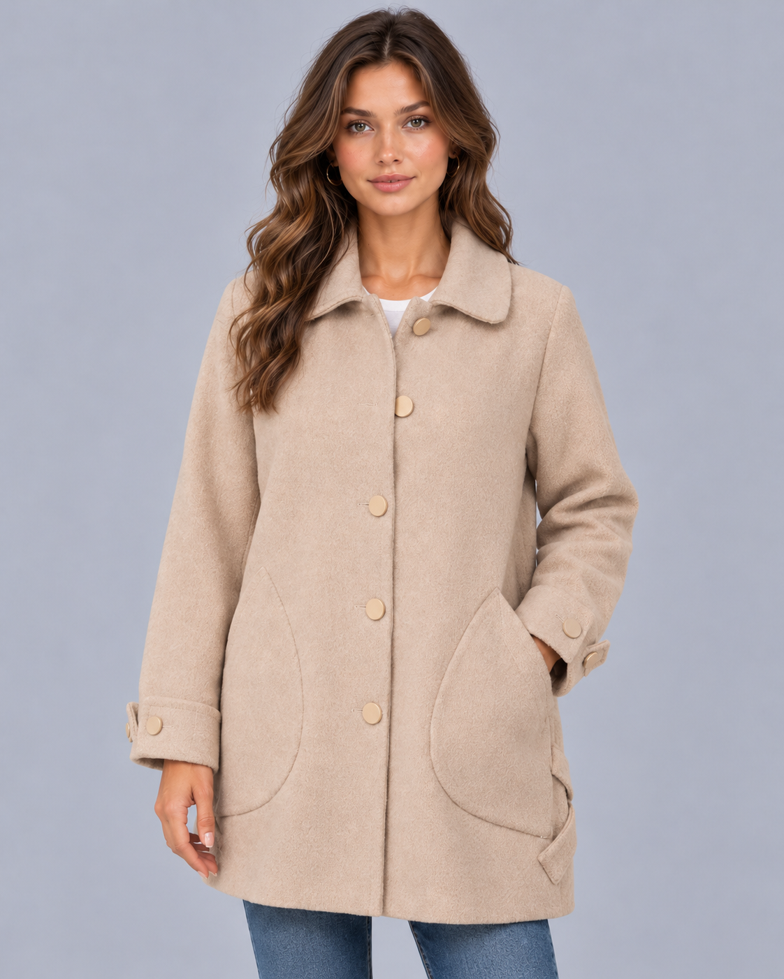Women's Oversized Mid-Length Coat – Relaxed Fit, Cuff Detail