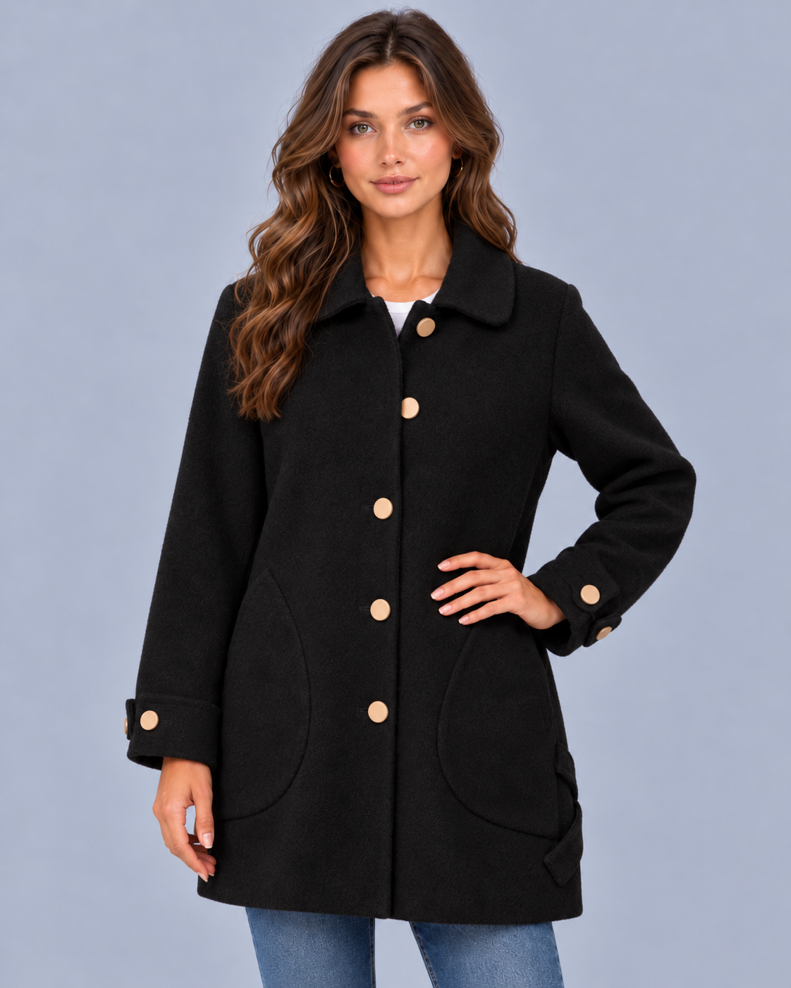 Women's Oversized Mid-Length Coat – Relaxed Fit, Cuff Detail
