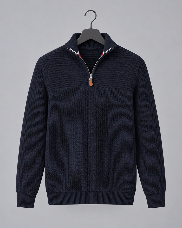 Men's Quarter-Zip Knitted Jumper | Relaxed Fit Viscose Sweater