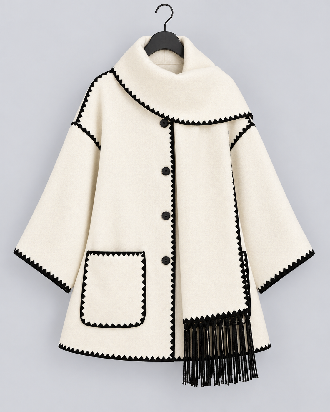 Women's Oversized Whipstitch Fringe Scarf Coat