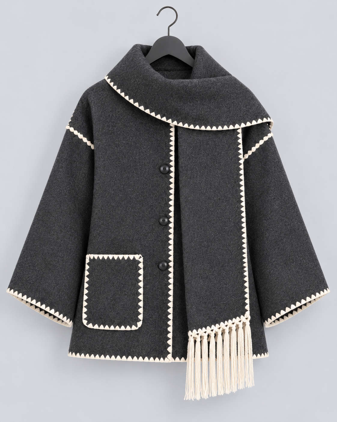 Women's Oversized Whipstitch Fringe Scarf Coat