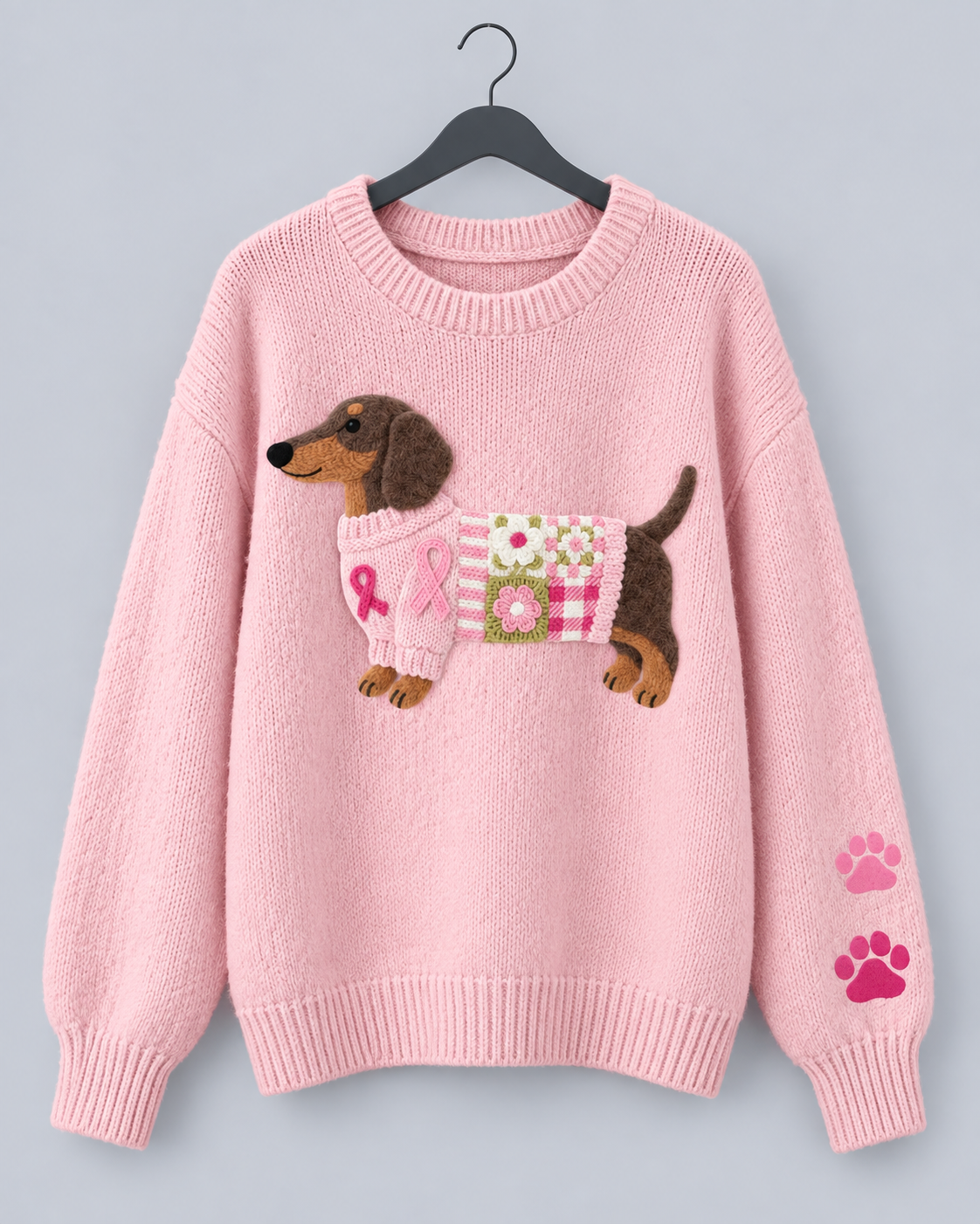 Women's Cozy Knit Sweater | Adorable Dachshund Motif Jumper with Relaxed Fit