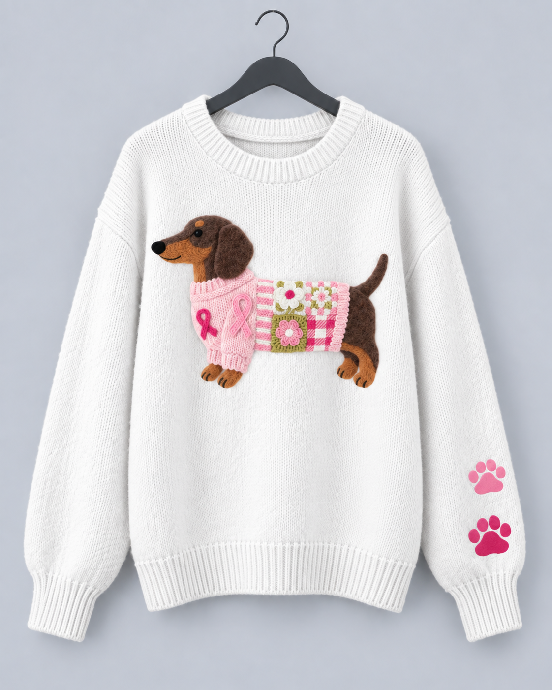 Women's Cozy Knit Sweater | Adorable Dachshund Motif Jumper with Relaxed Fit
