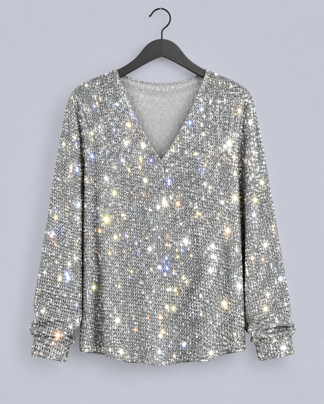 Women's Sequin Knit Sweater | V-Neck Long Sleeve Evening Pullover