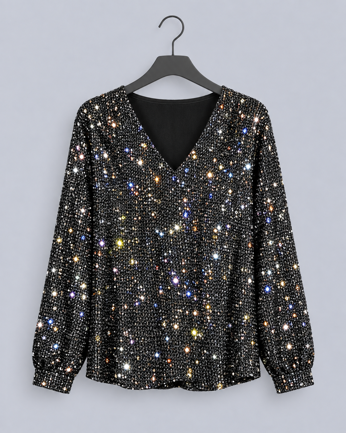 Women's Sequin Knit Sweater | V-Neck Long Sleeve Evening Pullover