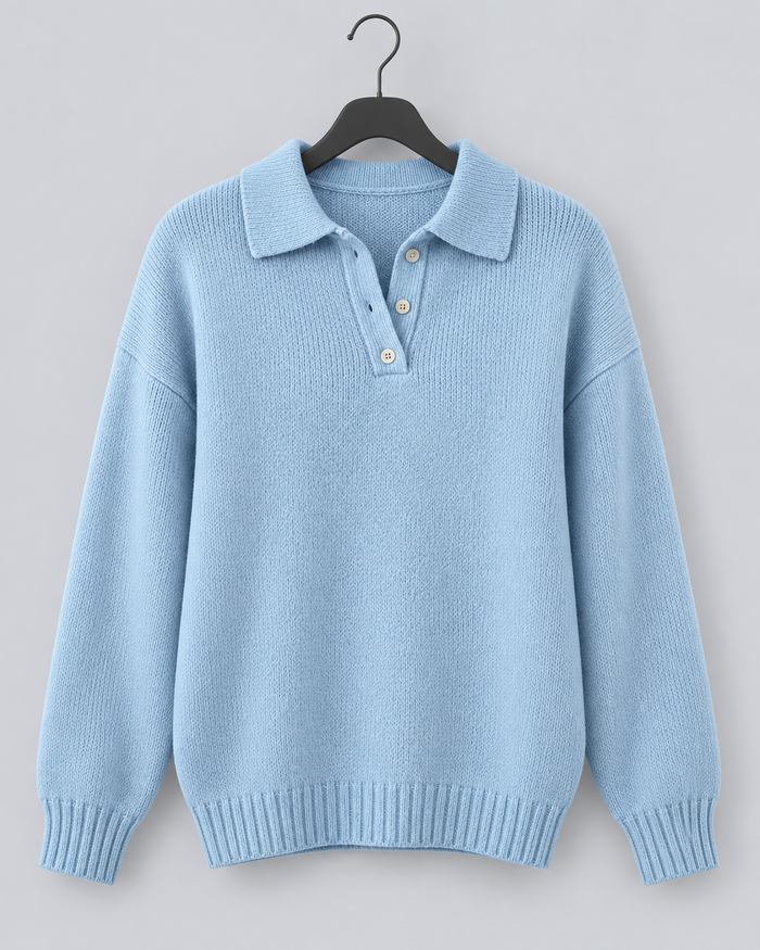 Women's Stretch-Knit Polo Sweater | Jumper with Ribbed Cuffs