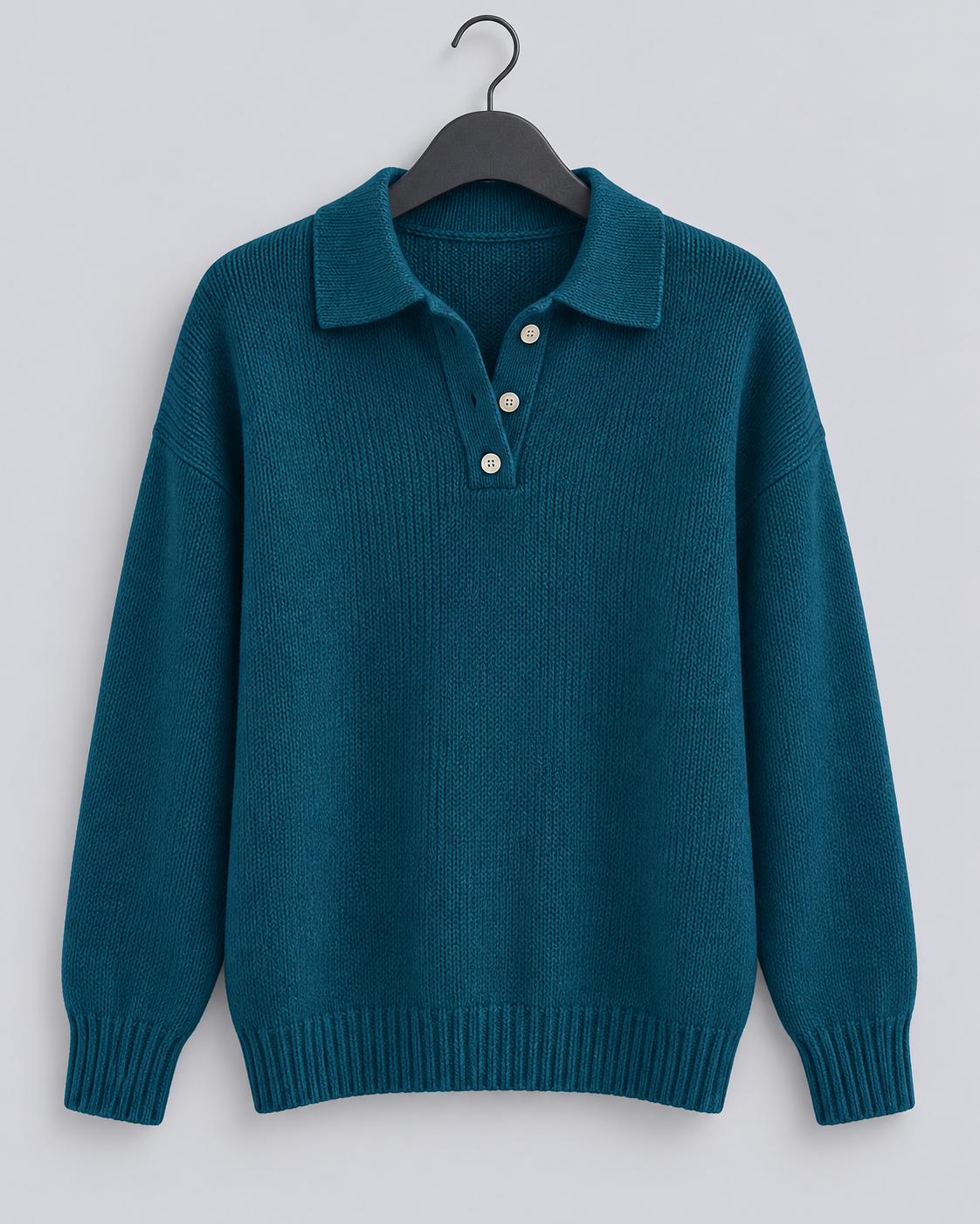 Women's Stretch-Knit Polo Sweater | Jumper with Ribbed Cuffs