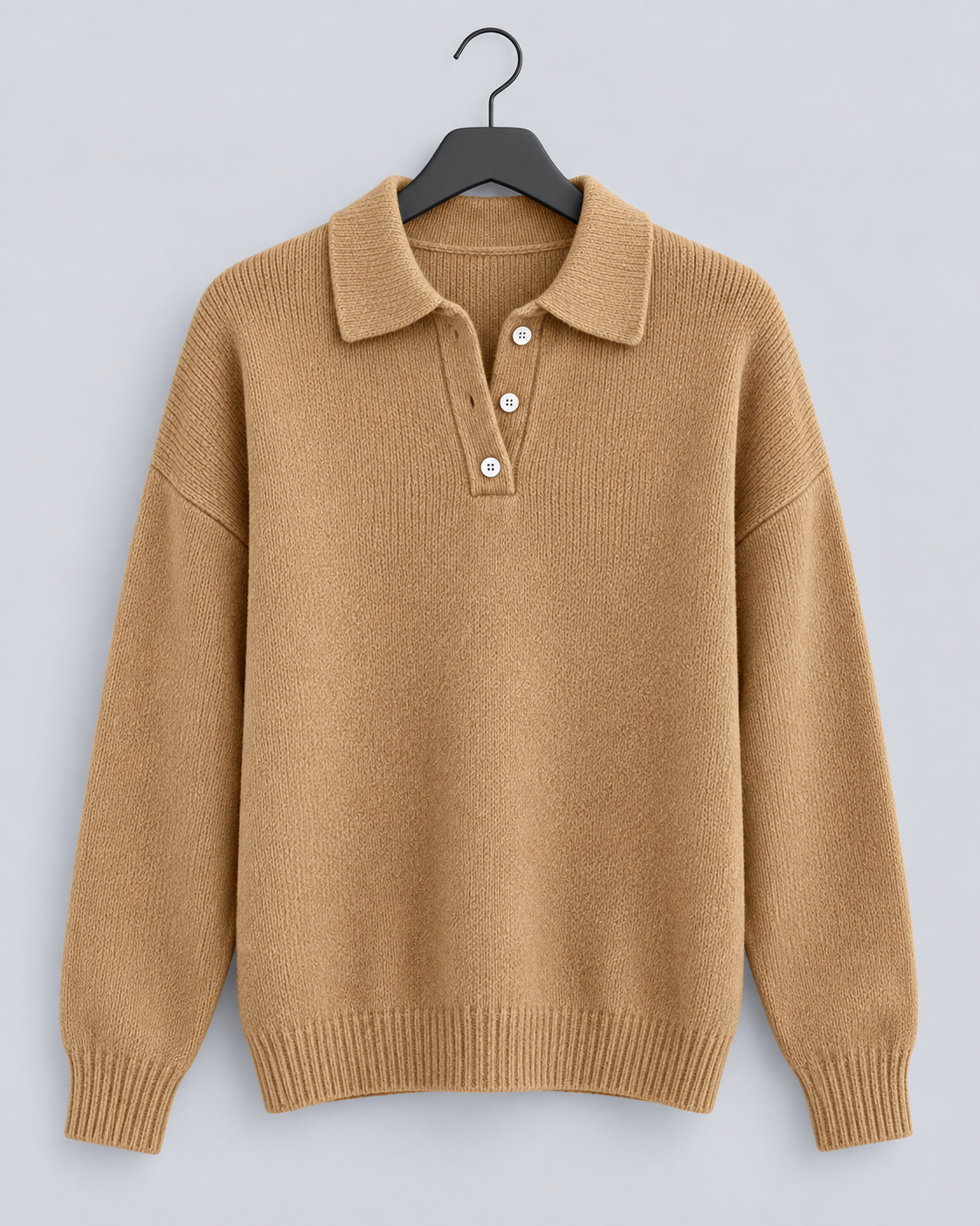 Women's Stretch-Knit Polo Sweater | Jumper with Ribbed Cuffs