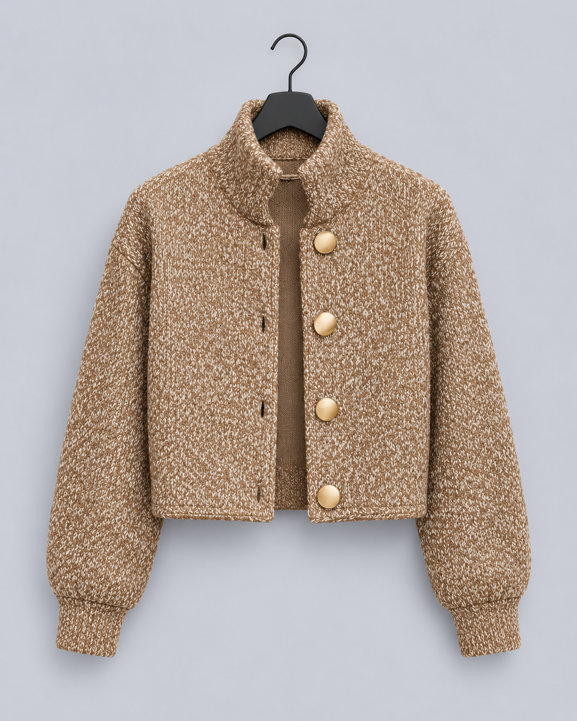 Women's Textured Knit Jacket | Tailored Coat with High Collar