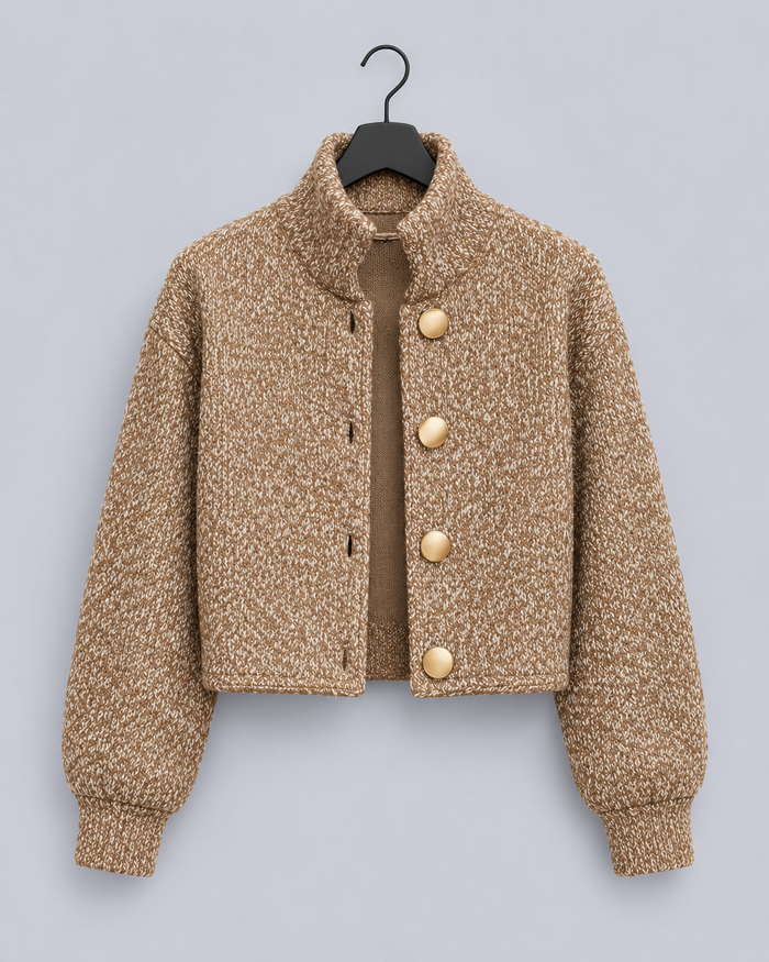 Women's Textured Knit Jacket | Tailored Coat with High Collar