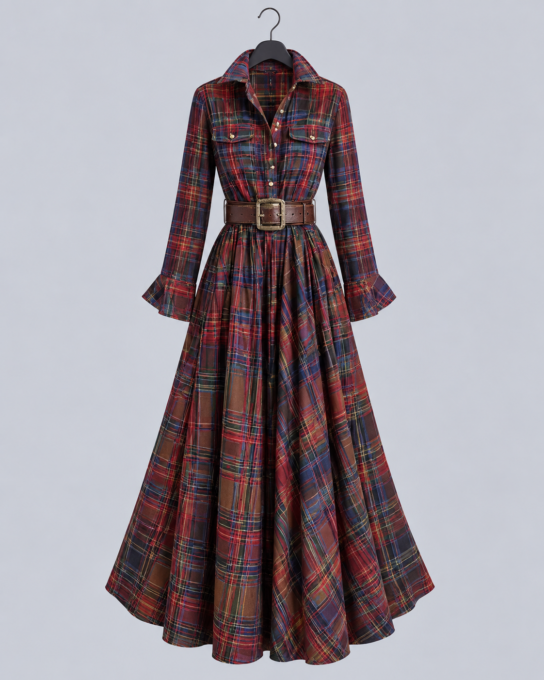 Women's Soft Plaid Vintage Shirt Dress | Flattering Button-Down with Lapel