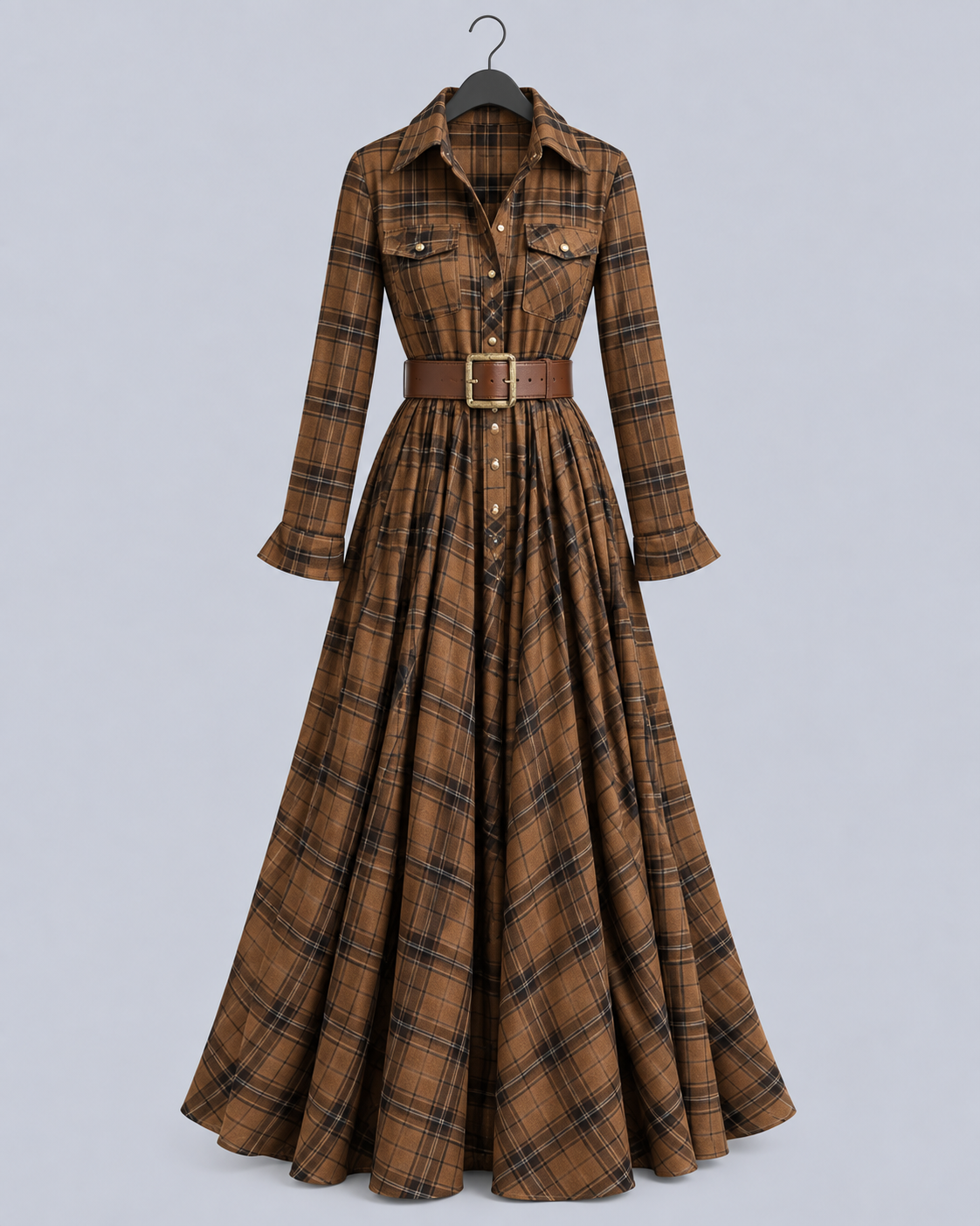 Women's Soft Plaid Vintage Shirt Dress | Flattering Button-Down with Lapel