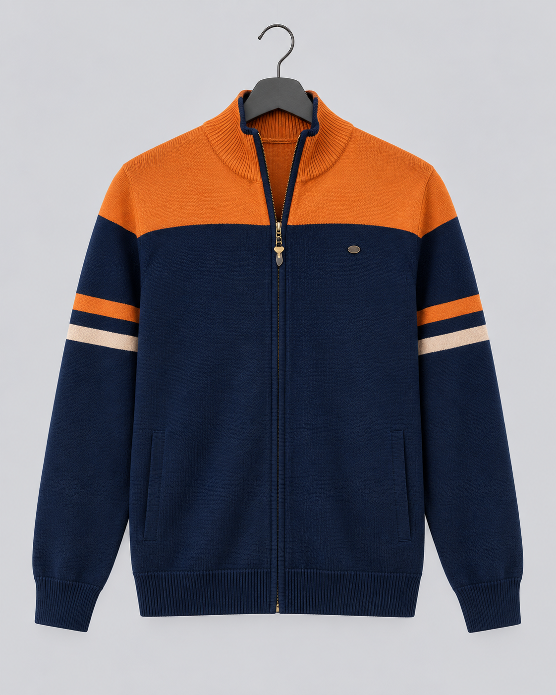 Men's Knitted Zip-Up Cardigan | Mock Neck Sweater
