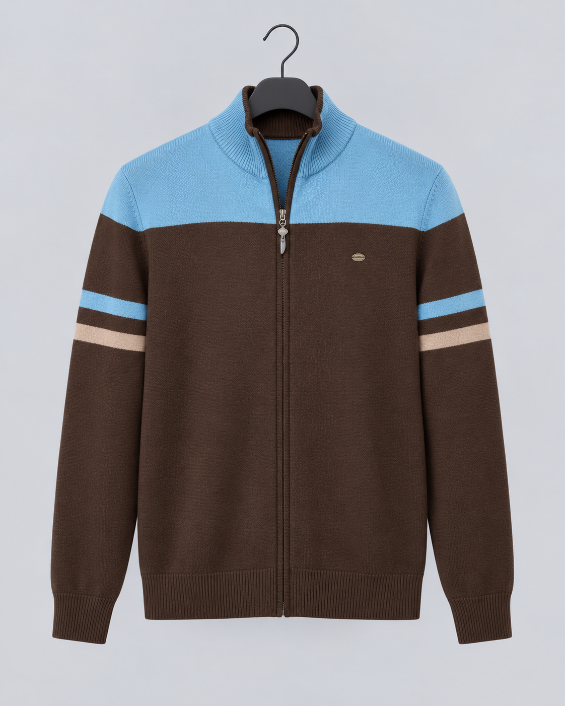 Men's Knitted Zip-Up Cardigan | Mock Neck Sweater